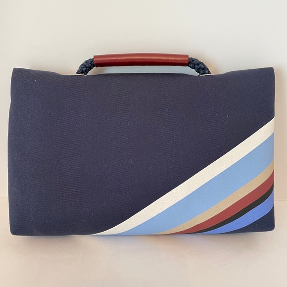 NEW Longchamp Canvas Clutch "Club" Blue- Made in France- Hand Bag - Picture 4 of 12